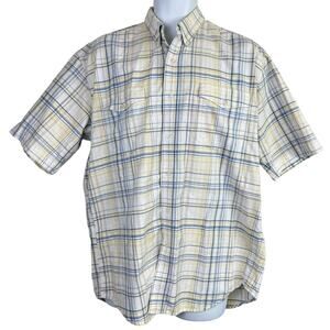 Roper Cotton Short Sleeve Button Down Shirt Size Large Blue Yellow White